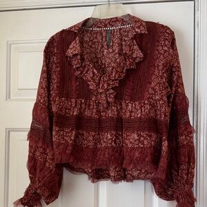Chic Burgundy Ruffle Blouse